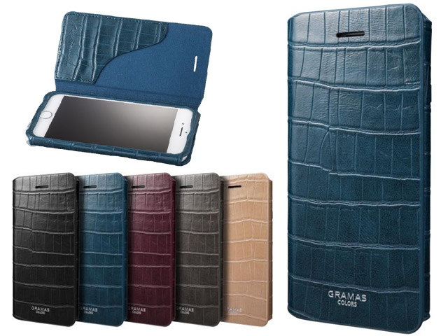 GRAMAS COLORS 型押しクロコPUレザー手帳型ケース EURO Passione 3 ネイビー