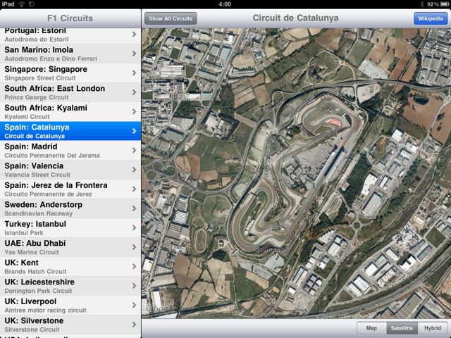 F1 Circuits on iPad