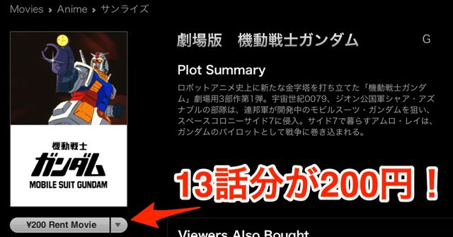 【やばい iTunes】 劇場版「機動戦士ガンダム」「機動戦士Zガンダム」が各200円でレンタルできる！
