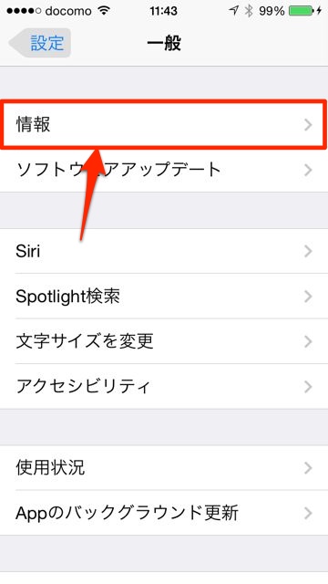 iPhone　設定アプリ　情報