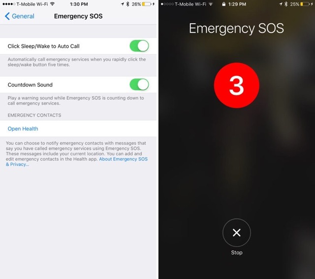 iOS 10.2の緊急SOS
