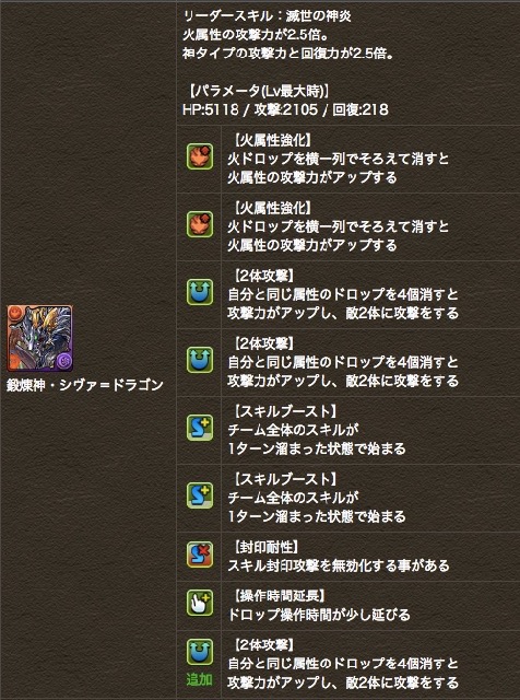 鍛煉神・シヴァ＝ドラゴン　ステータス