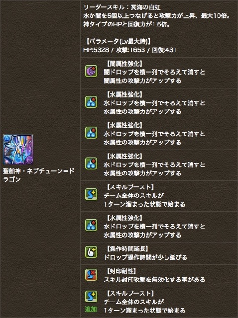 聖舶神・ネプチューン＝ドラゴン　ステータス