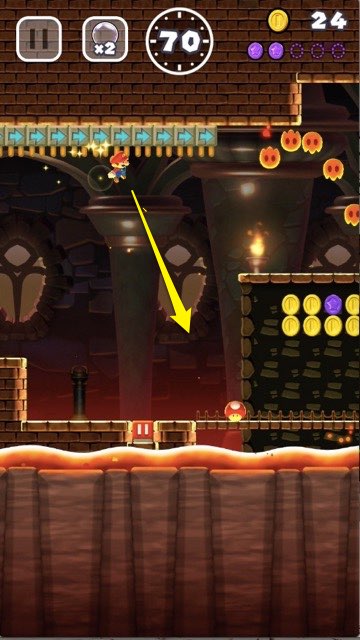 【スーパーマリオラン（SUPER MARIO RUN）攻略】1- 4 ぶらさがる お城 ピンクコイン パープルコイン ブラックコイン 場所 取り方 見つからない- 9