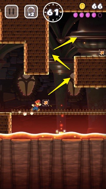 【スーパーマリオラン（SUPER MARIO RUN）攻略】1- 4 ぶらさがる お城 ピンクコイン パープルコイン ブラックコイン 場所 取り方 見つからない- 4