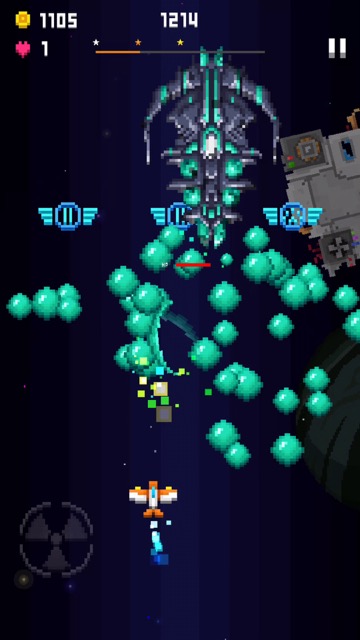 新作・無料スマホゲームアプリ「Pixel Craft - Space Shooter（ピクセルクラフト・ぴくせるくらふと）」はドット絵（ピクセル）で描かれた縦スクロールのシューティングゲーム