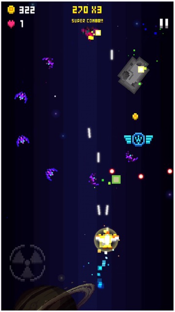 新作・無料スマホゲームアプリ「Pixel Craft - Space Shooter（ピクセルクラフト・ぴくせるくらふと）」はドット絵（ピクセル）で描かれた縦スクロールのシューティングゲーム