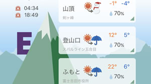 山頂や登山ルートの天気予報が分かるアプリ『登山天気』