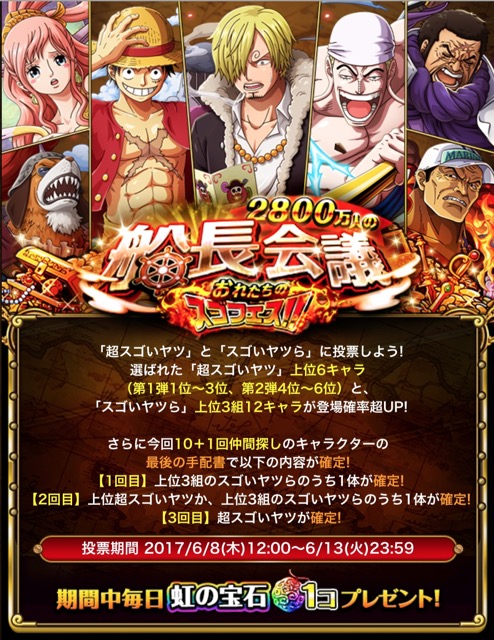 『ONE PIECE トレジャークルーズ』でユーザー投票イベント「2,800万人の船長会議 おれたちのスゴフェス」開催!