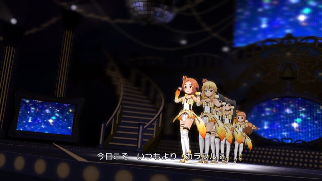 デレステにて佐々木千枝・櫻井桃華・龍崎薫・赤城みりあ・市原仁奈の5人が歌って踊る「Yes! Party Time!!」のMVのスクリーンショット