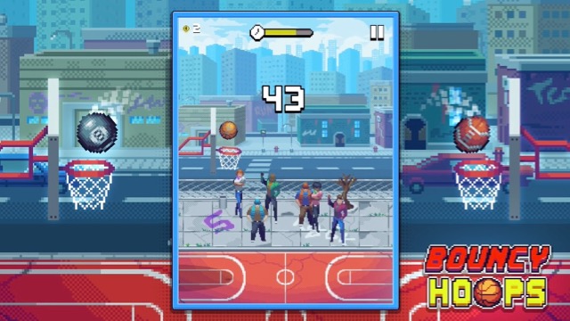 新作・無料スマホゲームアプリ「Bouncy Hoops（バウンシーフープス）」バスケットボールをゴールに連続で入れていくカジュアルゲームのレビュー 1