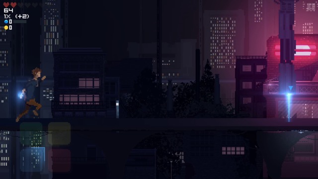 新作・無料スマホゲームアプリ、SF・サイバーパンクな世界観のドットで描かれたランゲーム「Retroshifter」 2