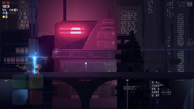 新作・無料スマホゲームアプリ、SF・サイバーパンクな世界観のドットで描かれたランゲーム「Retroshifter」 3