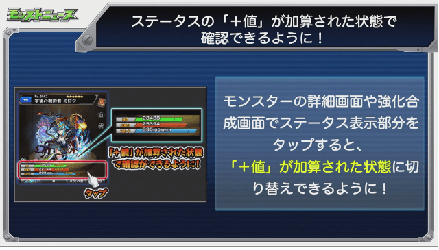 タス値込みのステータスが確認できるように