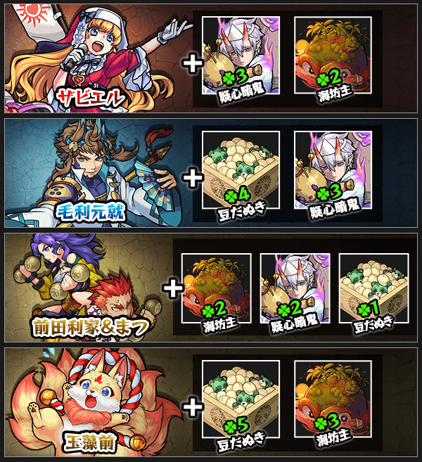 モンスト攻略新イベント 戦国風雲絵巻-巻ノ五- 神化必要モンスター