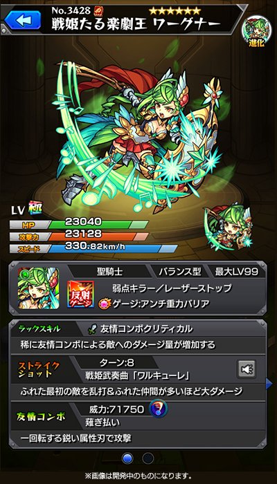 モンストワーグナー進化ステータス