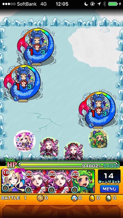 モンストうみかぜのていえんステージ3バトル1
