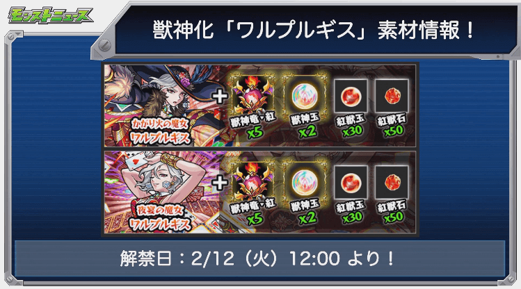ワルプルギス獣神化素材