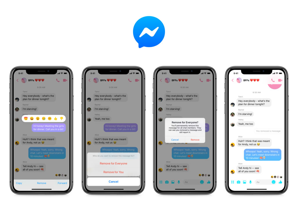 Facebookアプリ『Messenger』で10分以内ならメッセージが削除可能に!