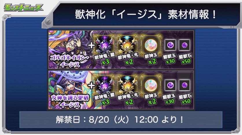 イージス獣神化素材と解禁日時