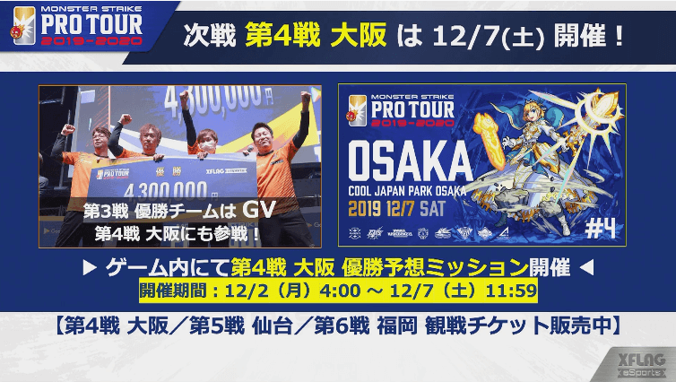 プロツアー新情報 12/7(土)第4戦大阪