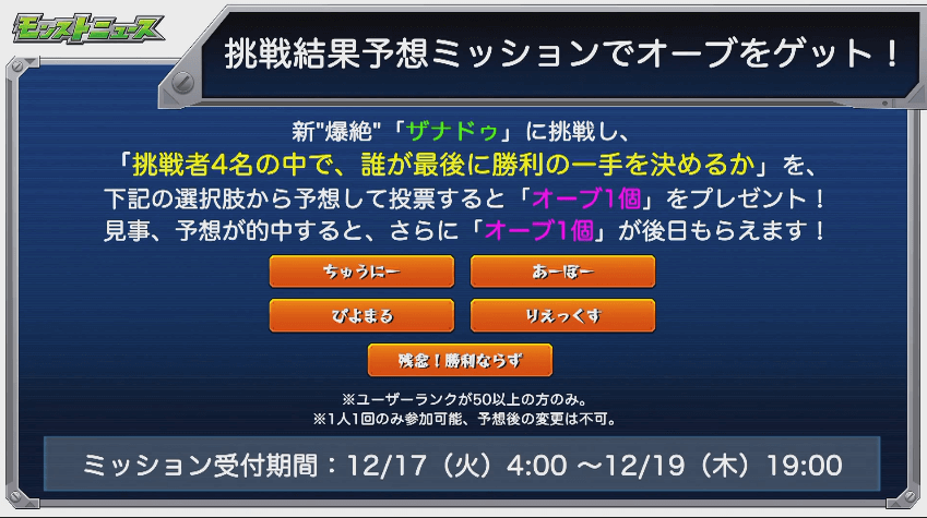 ザナドゥ挑戦結果予想