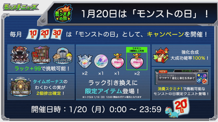 おさらい:1/20はモンストの日