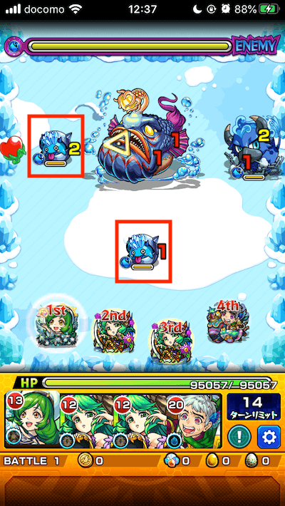 モンスト閃きの遊技場紅梅の遊地バトル1