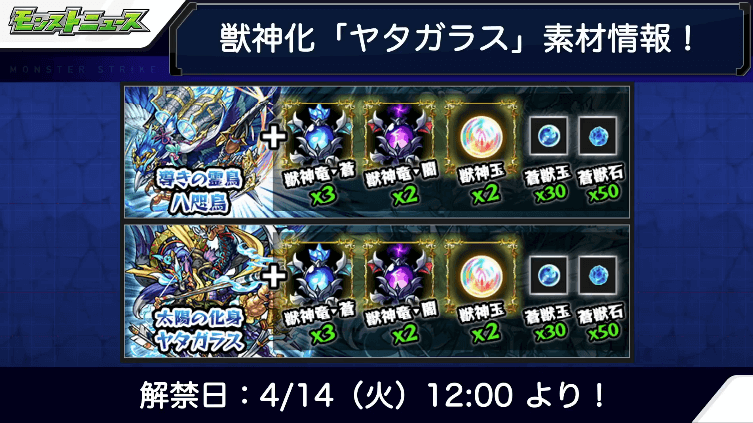 ヤタガラス獣神化素材と解禁日
