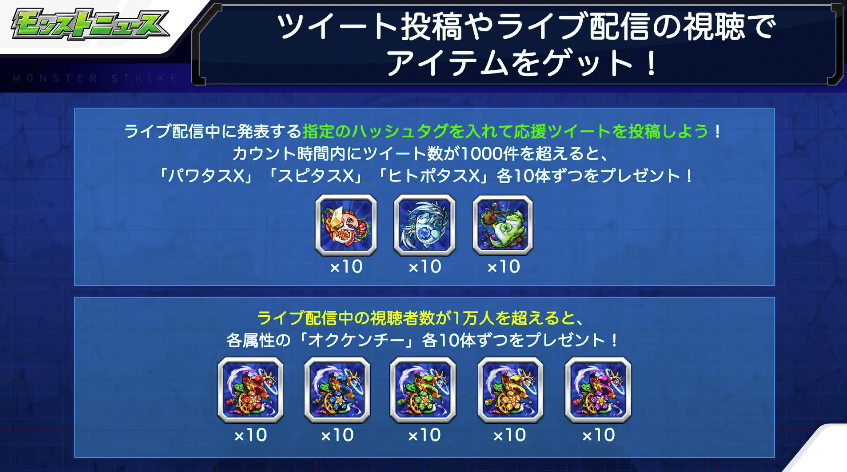 応援ツイートやライブ視聴でアイテムゲット