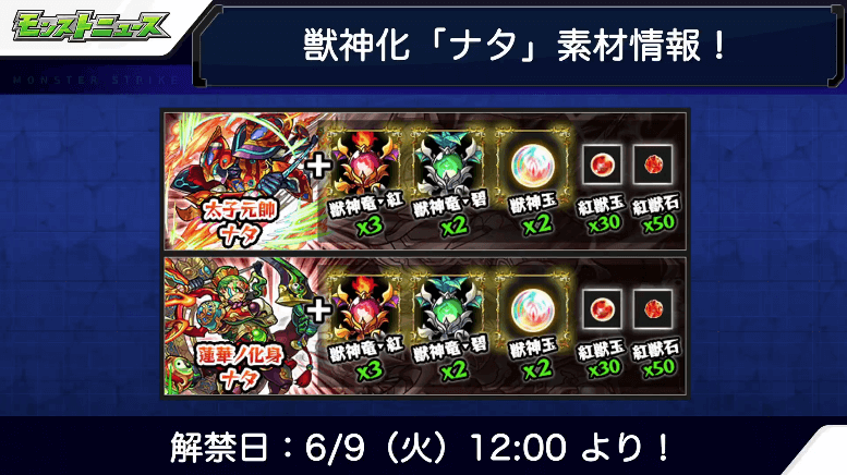 ナタ獣神化素材と解禁日