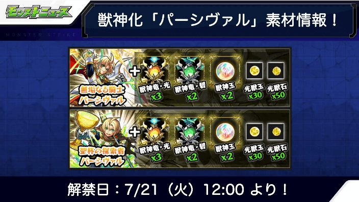 パーシヴァル獣神化の素材と解禁日