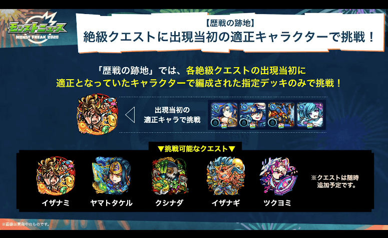 超絶クエストに、出現当時の適正キャラで挑める