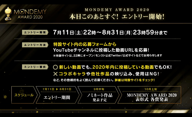 MONDEMY AWARD2020 エントリー規約