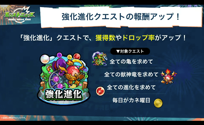 強化進化クエストの報酬アップ