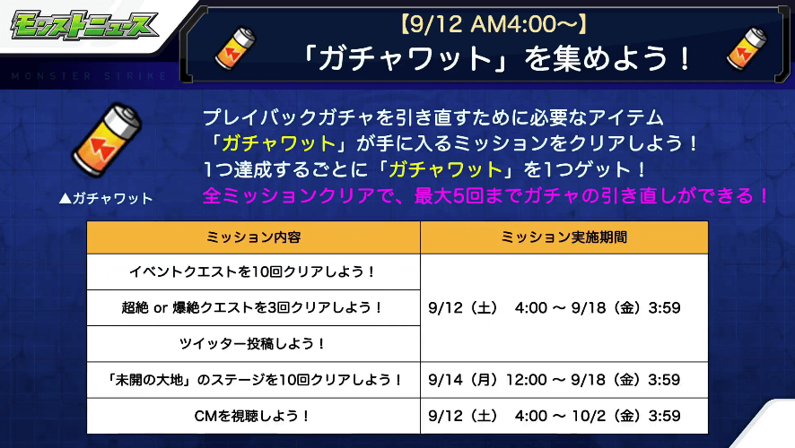 1ガチャワットの入手ミッション