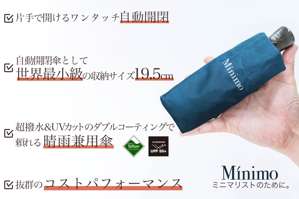 世界最小サイズ 自動開閉 晴雨兼用折り畳み傘 Minimo Appbank