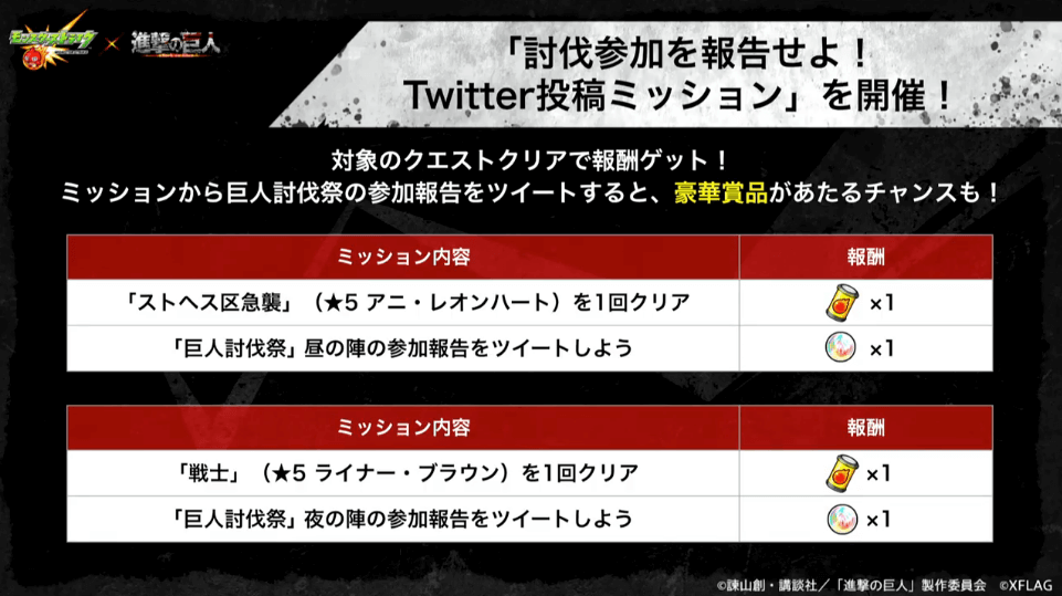 3ツイッター投稿ミッションでアイテムがもらえる