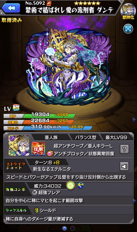 モンストダンテ獣神化ステータス