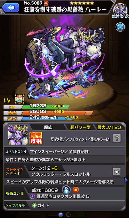 モンストハーレー獣神化改ステータス