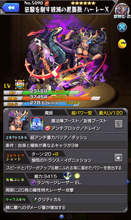 モンストハーレーX獣神化改ステータス