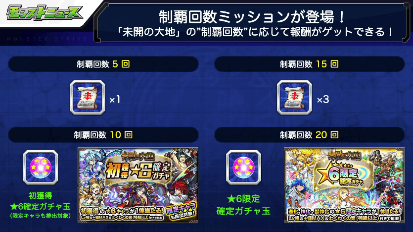 2未開の大地に制覇回数ミッションが登場