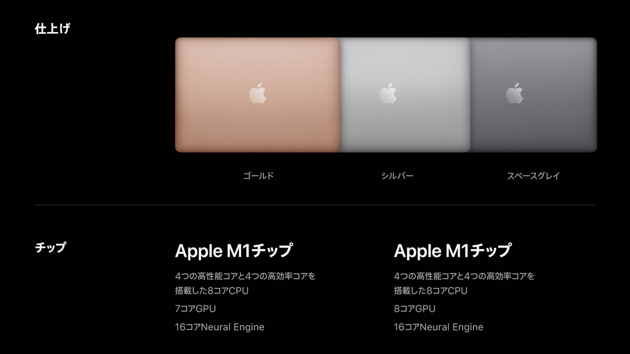 『MacBook Air』のM1チップに性能の違い。廉価モデルのみ7コアGPU