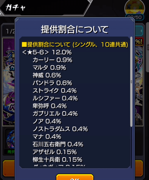 モンストモンコレDX提供割合画面