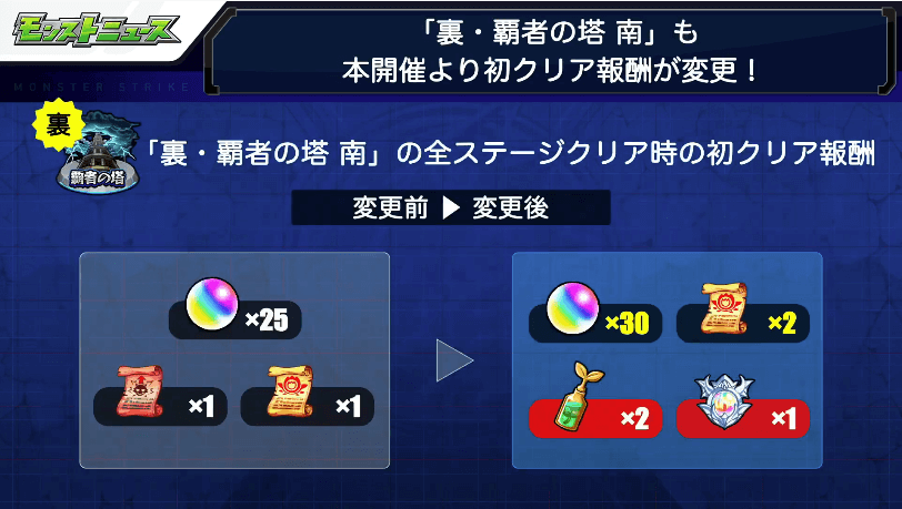 4裏覇者の塔も報酬が変化