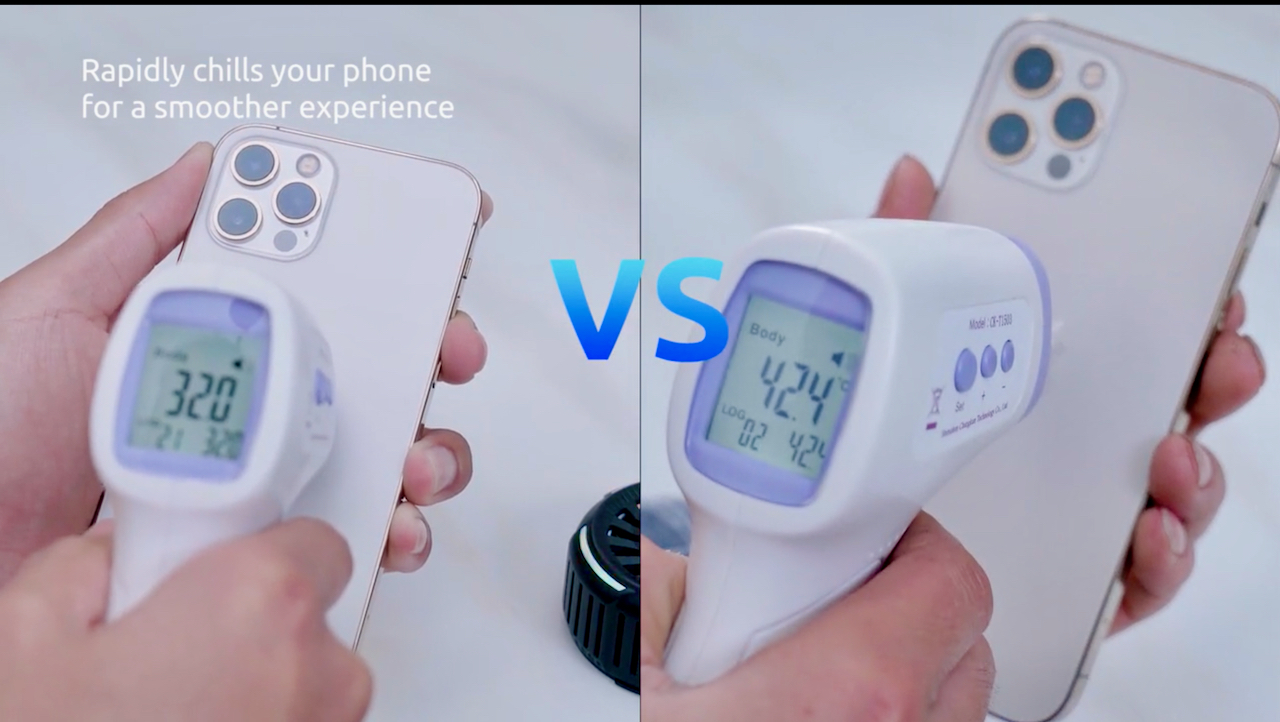 KooKitを装着た場合と装着しない場合の温度比較の写真。約10度の違いがある