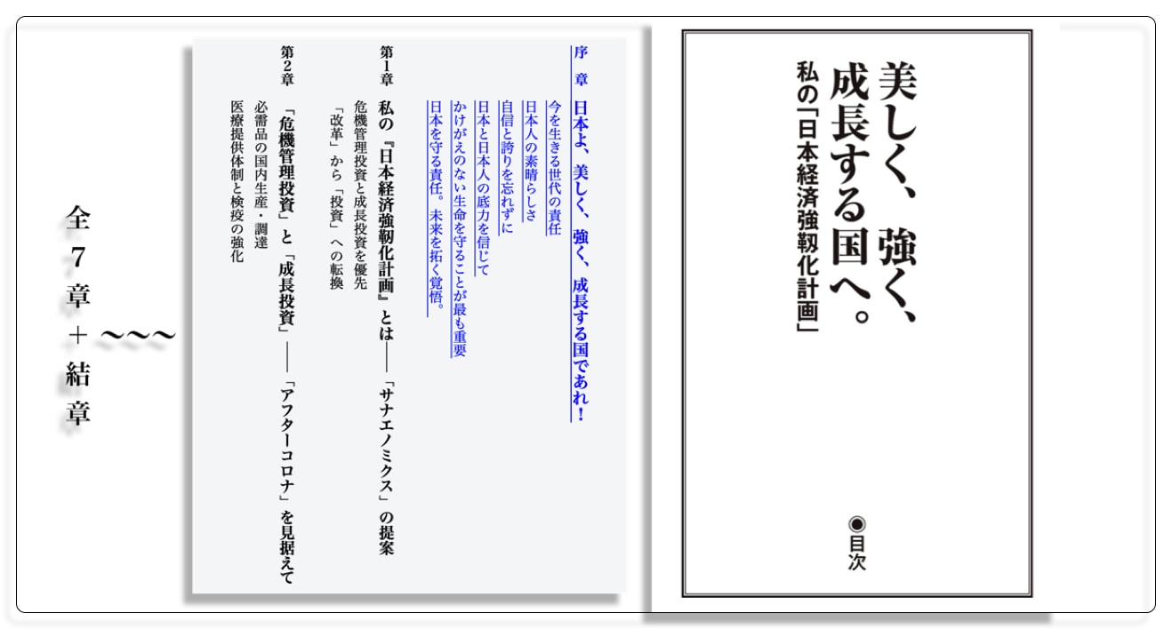 高市早苗,美しく、強く、成長する国へ。ー私の「日本経済強靱化計画」ー, 目次