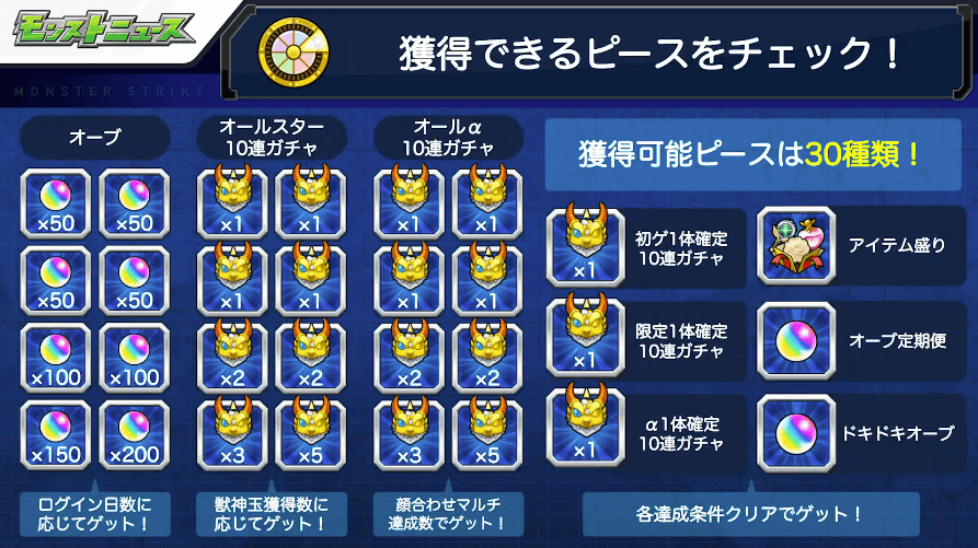 17獲得できるピースは全部で30種類