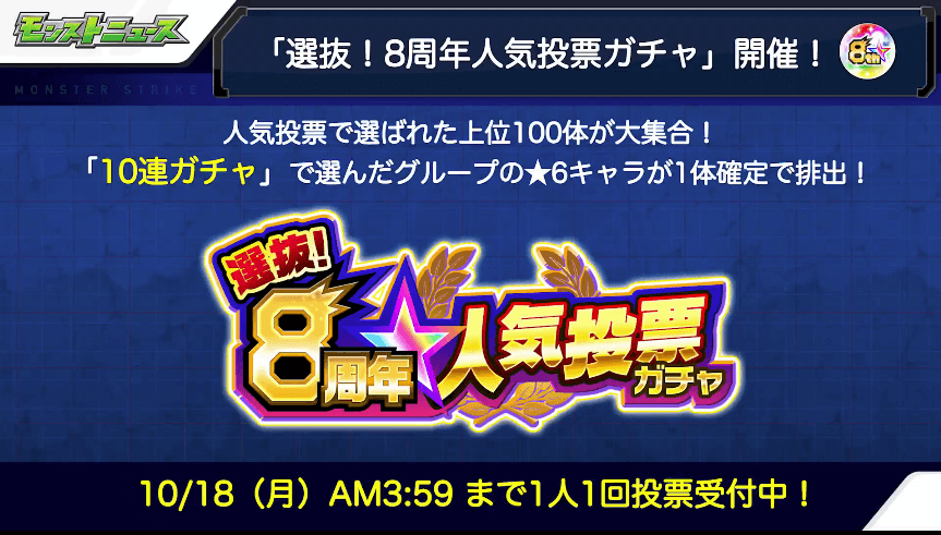 ２０8周年人気投票ガチャの中間発表