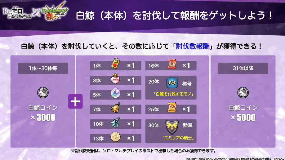 92白鯨の討伐報酬一覧